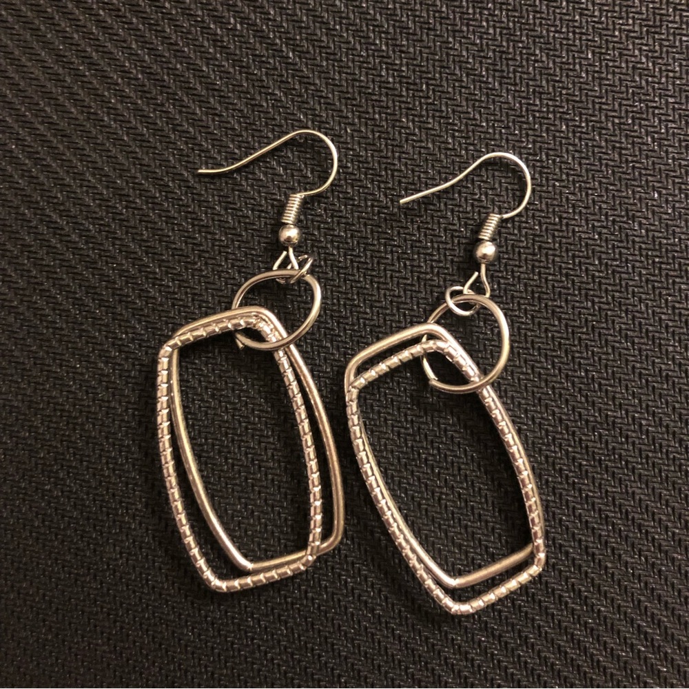 Handmade silver rectangle dangling earrings
